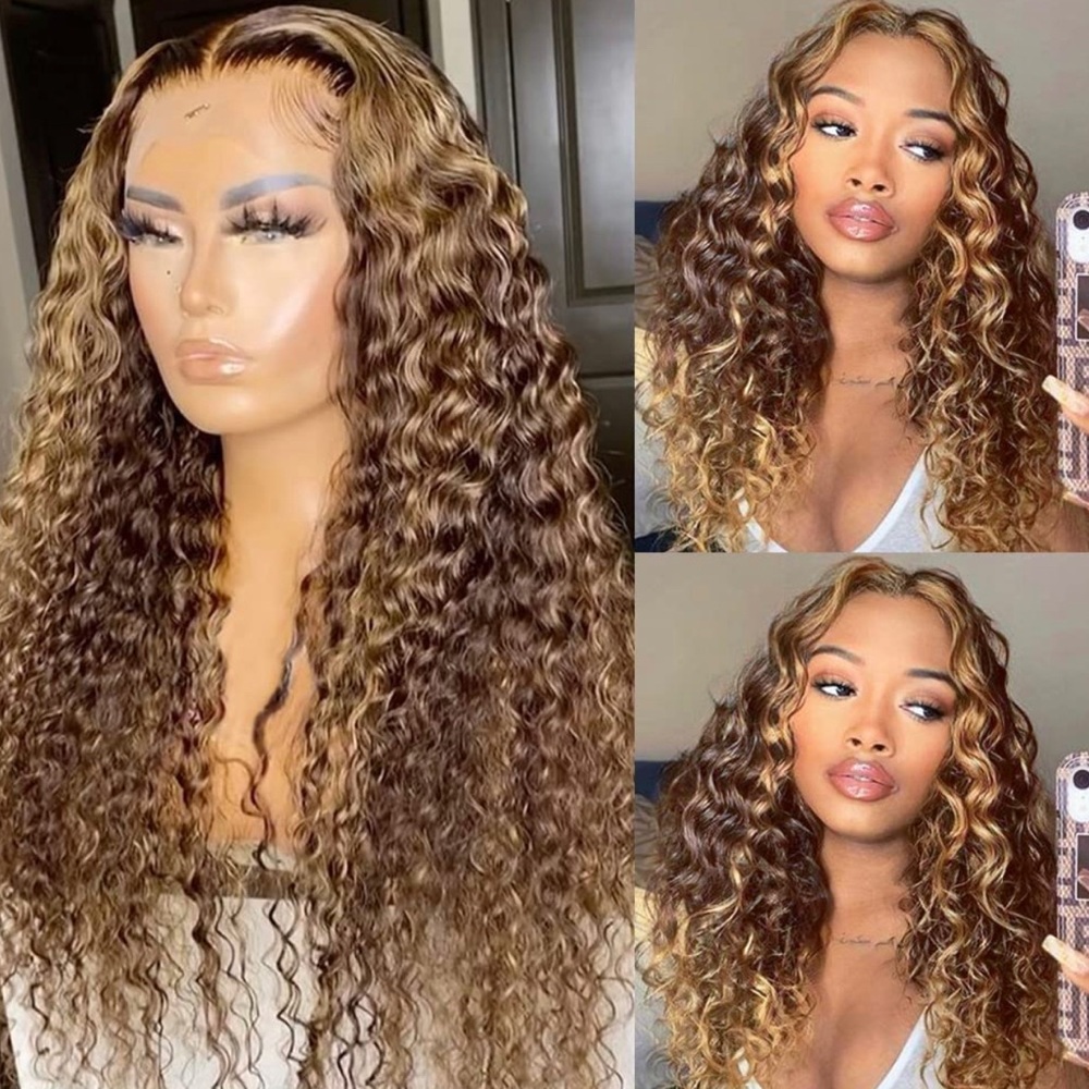 22 inch Human Hair Curly Honey Blonde 13x4 180 Density